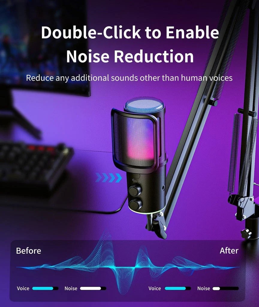 ONIKUMA M530 RGB Condenser USB Multifunctional Knob & Monitoring Black Microphone