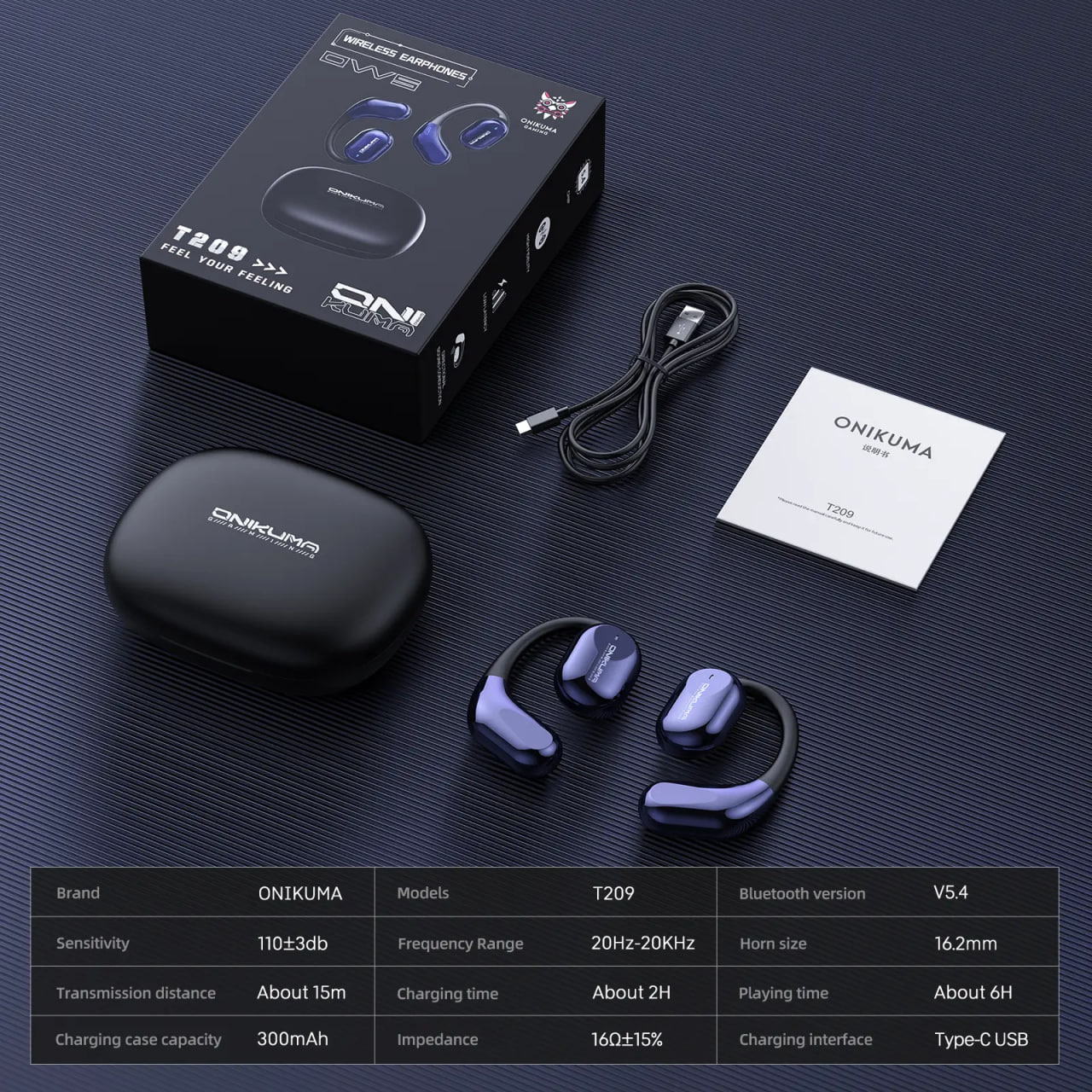 ONIKUMA T209 OWS Bluetooth V5.4 40ms Low Latency Wireless Earbuds