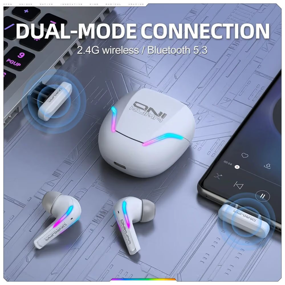 ONIKUMA T27 2.4GHz Wireless White Gaming Earbuds