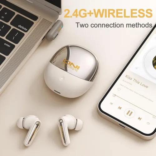 ONIKUMA TX610 Dual-Mode ANC With 30ms Wireless Ultra-Low Latency White Gaming Earbuds
