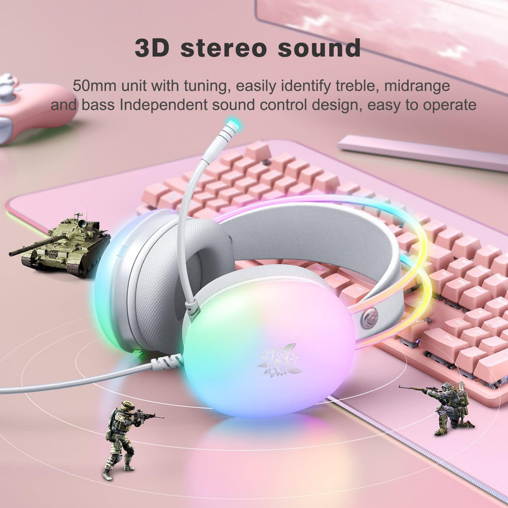 Onikuma X25 RGB Wired White Gaming Headset