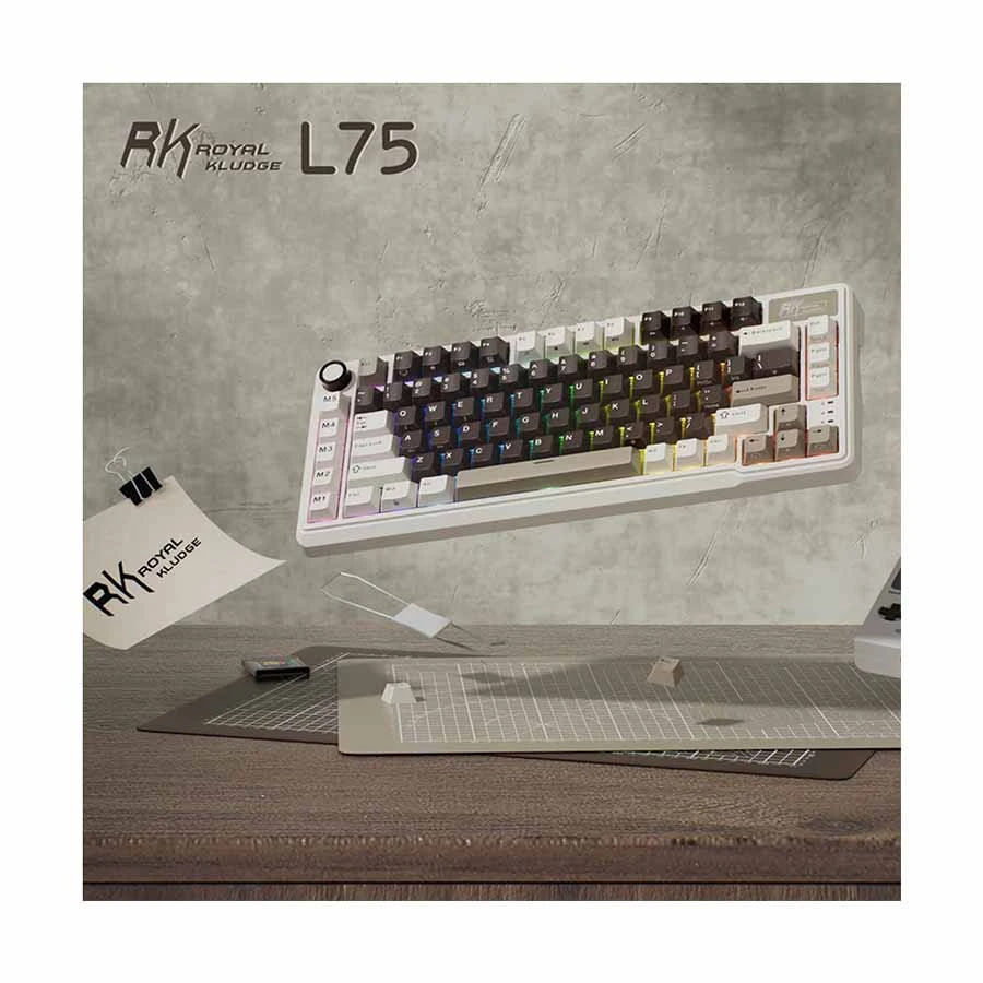 Royal Kludge RK L75 RGB Tri Mode Hot Swap (Beige Switch) Mocha Grey Mechanical Gaming Keyboard