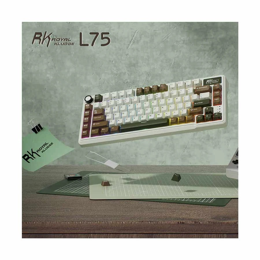 Royal Kludge RK L75 RGB Tri Mode Hot Swap (Beige Switch) Palm Green Mechanical Gaming Keyboard