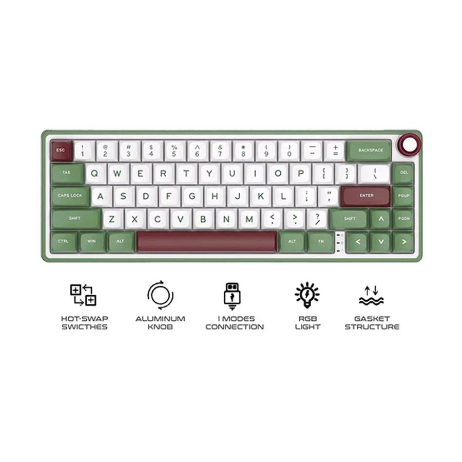 Royal Kludge RK R65 Wired RGB Hot Swap (Brown Switch) Greensand Mechanical Gaming Keyboard