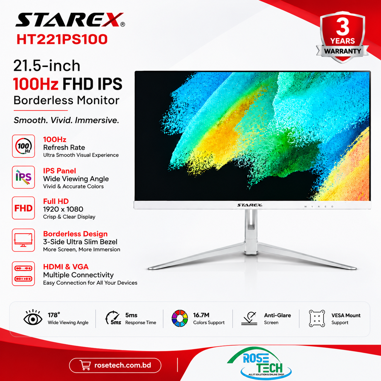 STAREX HT221PS100 21.5-inch 100Hz FHD IPS Borderless Monitor