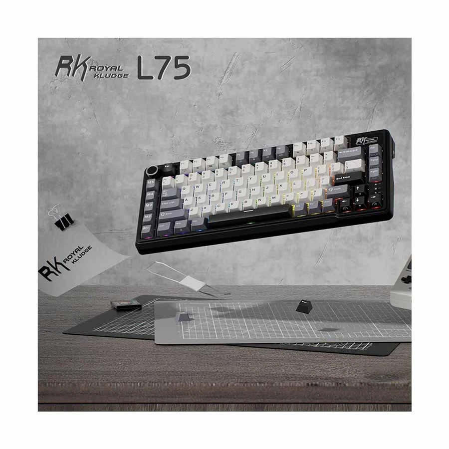 Royal Kludge RK L75 RGB Tri Mode Hot Swap (Cream Switch) Knight Black Mechanical Gaming Keyboard