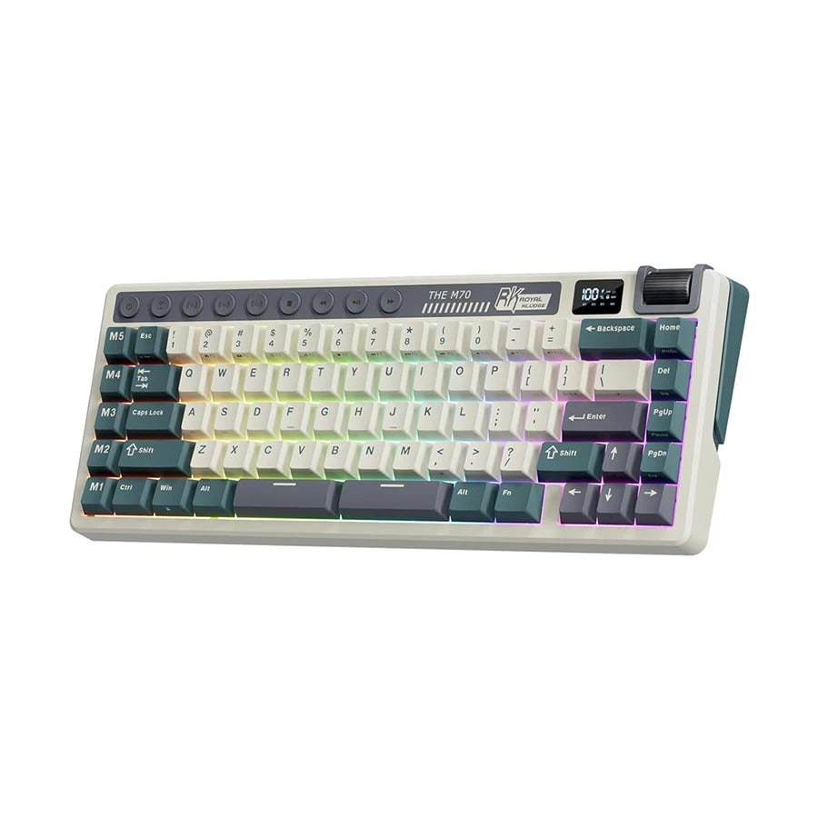 Royal Kludge RK M70 RGB Tri Mode Hot Swap (Cream Switch) Cyan Mechanical Gaming Keyboard