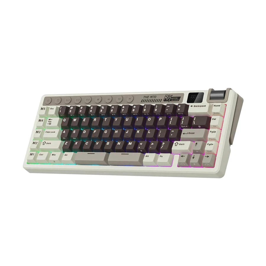 Royal Kludge RK M70 RGB Tri Mode Hot Swap (Cream Switch) Mocha Grey Mechanical Gaming Keyboard